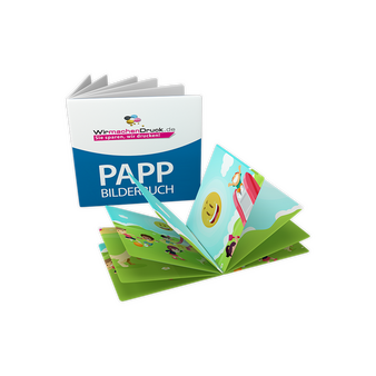 Pappbilderbuch mit Lay-Flat-Bindung Quadrat 17 x 17 cm 28 Seiten 4/4-farbig beidseitig bedruckt