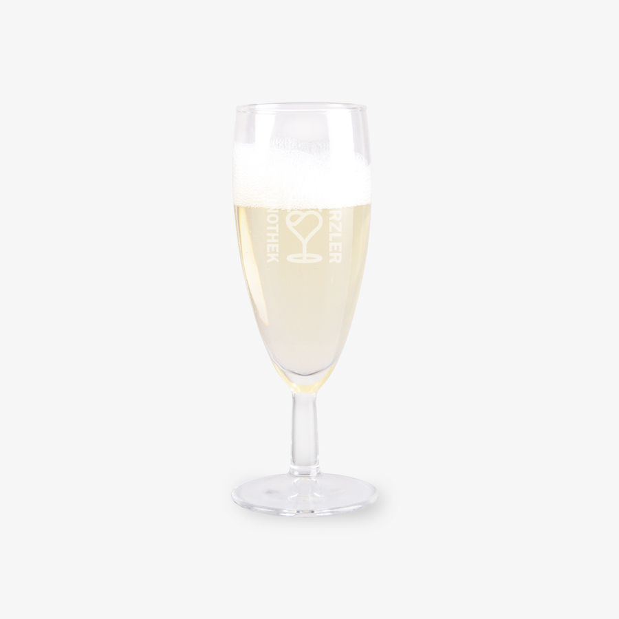 Mit Sekt oder Champagner befülltes Sektglas mit individueller Gravur und 14,5 cl Fassungsvermögen