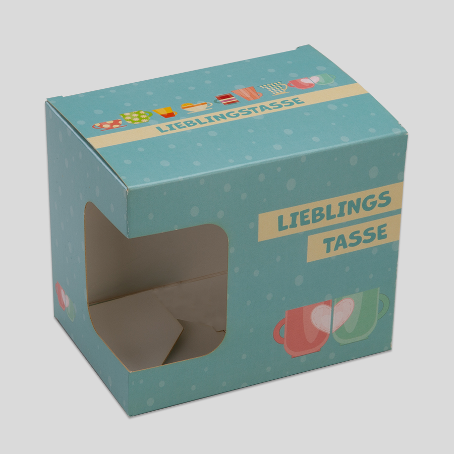Individuell bedruckte Tassenverpackung mit Sichtfenster, 4/0-farbig